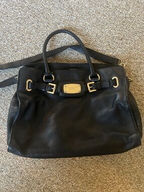 Michael Kors Black Pebbled Leather Satchel with Gold Hardware